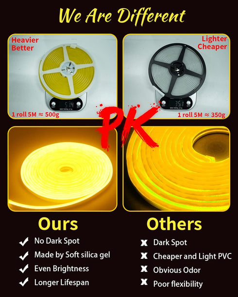 YM E-Bright Led Neon Strip Lights 12V Silicone Rope Indoor Outdoor 16.4Ft 600SMD Waterproof Flexible for Signboard Bar TV Kitchen Bedroom Home Par...