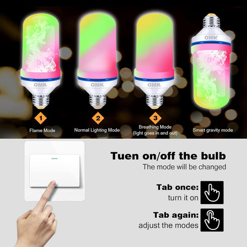 LED Flame Effect Fire Light Bulbs (2 Pack), Flame Christmas Decor 4 Modes Flickering Fire Simulated Lamps, E26 Base Energy Efficient LED Bulb for ...