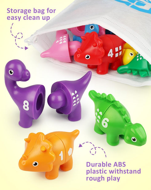 Coogam Numbers Matching Game 10PCS, 123 Counting Dinosaur Toys, Educational Preschool Montessori Fine Motor Skill Mathematics Learning Toys for 2 ...