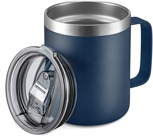 ALOUFEA 12oz Stainless Steel Insulated Coffee Mug with Handle, Double Wall Vacuum Travel Mug, Tumbler Cup with Sliding Lid, Navy...