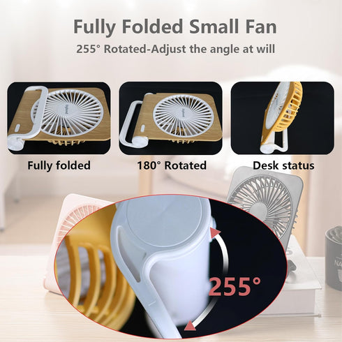 Desk Fans Small Quiet 5in 225° Rotatable Foldable&Rechargeable 3000mAh Battery Operated Strong Airflow Portable for Home/Office(Light Wood)...
