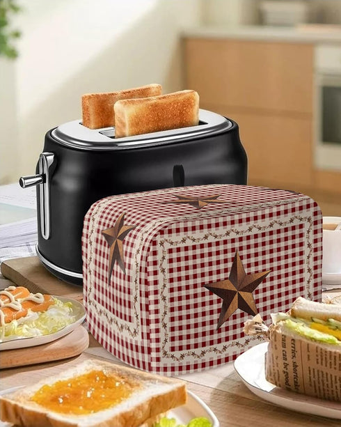 Toaster Dust Cover with Pockets, Rustic Texas Western Star Berries Red Buffalo Plaid Soft Washable 2 Slice Toaster Cover, Dust-proof Cover for Sma...