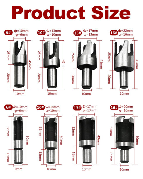 Rocaris 8pcs Wood Plug Cutter Drill Bit Set Straight and Tapered Taper Cutting Tool Cork Drill Bit Knife 6mm 10mm 13mm 16mm...