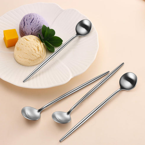 4 PCs 6.7 Inches Stainless Steel 18/10 Coffee Spoons,Matte Finish SS 304 Long Handle Coffee Stirring Spoon,Iced Tea Spoon,Espresso Mixing Spoons,C...