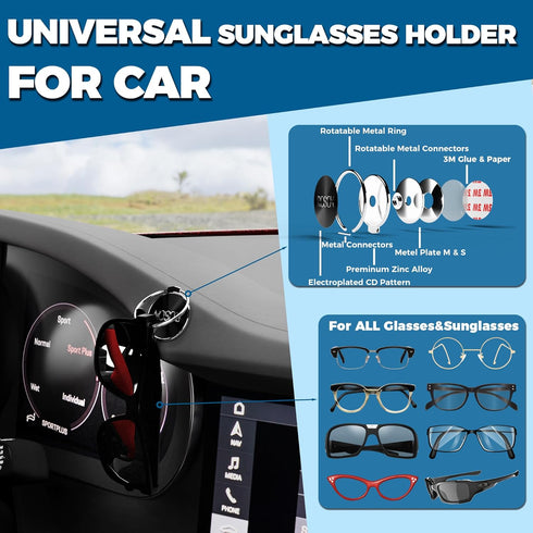 ROSON Sunglass Holder for Car Dash Sunglasses Clip Premium Metal-Alloy Glasses Eyeglass Holder Truck Car Accessories for Women Man - Any Surface Y...