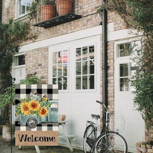 Summer Garden Flag Sunflowers Truck 12x18 Inch Double Sided Small Burlap Welcome Holiday Seasonal Flag for Outside Yard Decor...