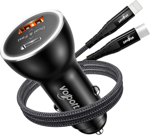 PD Fast Charging Car Charger with MFi Certified USB C Lightning Cable Carplay Cord 3.3ft, VOLPORT Auto Quick Adapter 39W Car Charger Power Deliver...