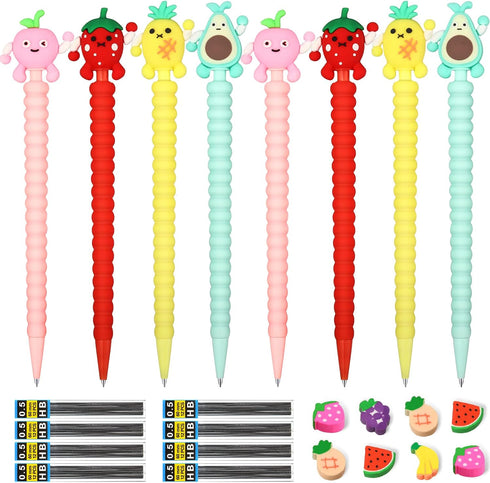 Chinco 24 Pieces Mechanical Pencil Cute Mechanical Pencils with Fruit Erasers and Pencil Refills Pastel Mechanical Pencils Colorful Pencil with Fu...