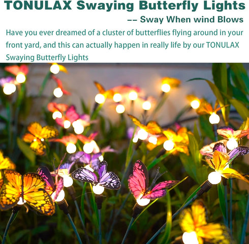 TONULAX Solar Garden Lights - Newest Swaying Butterfly Light, Swaying in The Wind, Solar Outdoor Lights, Yard Patio Pathway Decoration, High Flexi...
