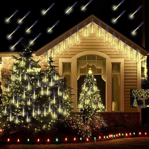 Outdoor Christmas Lights, Meteor Shower Lights 30cm 8 Tube 144 LED Falling Raindrop Fairy String Light for Thanksgiving New Year Holiday Party, We...