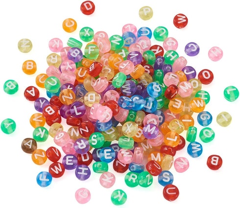 370pcs Transparent Acrylic Alphabet Letter Beads 7mm Colorful Flat Round Disc Coin A-Z White Letter Pattern Loose Spacer Beads Charms for DIY Neck...
