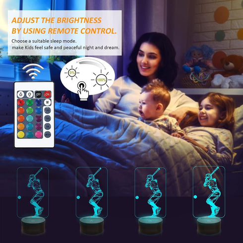 FULLOSUN Baseball 3D Night Light, Sport Gifts Bedside Lamp for Xmas Holiday Birthday Gifts for Kids Baseball Fan with Remote Control 16 Colors Cha...