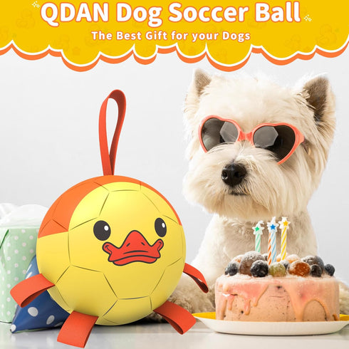 Dog Toys Soccer Ball with Straps - Durable Dog Balls for Small Medium Dogs, Beach Pool Dog Water Toy, Duck Dog Toy, Puppy Dog Birthday Gifts, Herd...