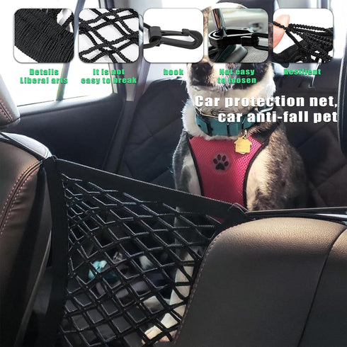 1 PC Car Front Seat Pet Barrier Net, 11.4 x 10.2 Dog Anti-Falling Retractable Elastic Protector, Doublelayer Thick Mesh Ventilable Visible Safety ...
