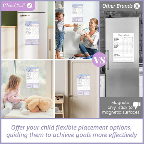 Clever Clean Dry Erase Chores Chart for Kids, Reusable Reward Chart Chart, Non-Magnetic Kids Chore Board Clings to Any Smooth Surfaces, 6 Whiteboa...