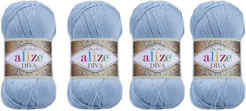 4 Balls Hand Knitting Yarn 100% Microfiber Acrylic Yarn Alize Diva Silk Effect Thread Crochet Art Lace Craft Lot of 4 skeins 400gr 1532yds (350).....