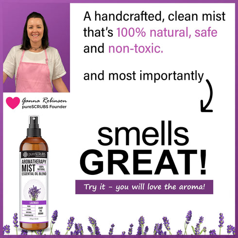 SHAKE, MIST & ENJOY - pureSCRUBS Premium Lavender Aromatherapy Spray Mist for Room, Body, Linens, Pillows 100% Natural Essential Oils Plant Based ...