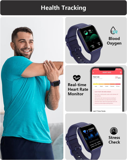 BRIBEJAT Smart Watch (Dial/Answer Call) 37x46mm Fitness Tracker Pedometer with SpO2/Real-time HR/Sleep Monitor Compatible with Samsung iPhone Andr...