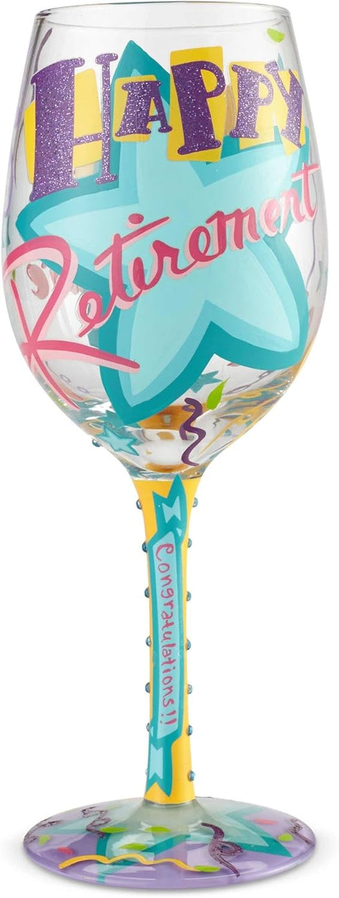 Enesco 6002442 Designs by Lolita Happy, Retirement Blown Wine Glass, 15 oz., Multicolor...