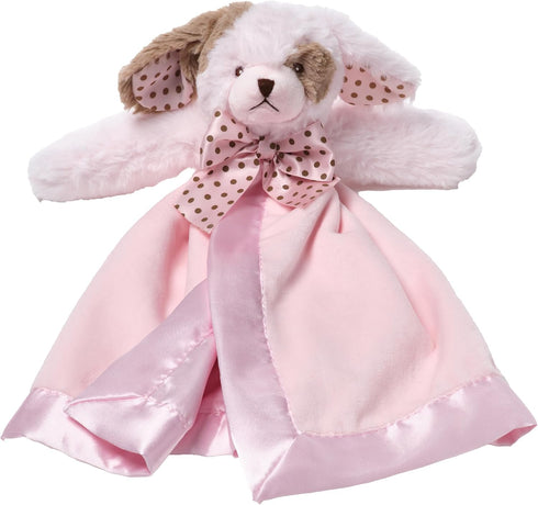 Bearington Baby Wiggles Snuggler, 15 Inch Pink Puppy Dog Plush Stuffed Animal Security Blanket Lovey for Babies...