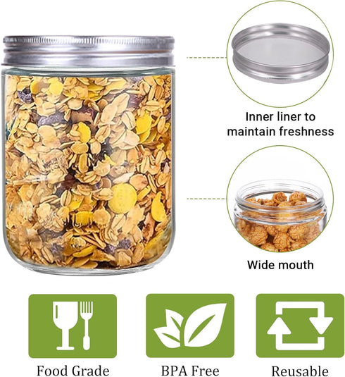 6 Pack 16 oz Glass Jars With Lids, Glass Kitchen Canisters Cabinet, Pantry Organization, Food Storage Jars for Flour, Sugar, Coffee, Candy, Snacks...