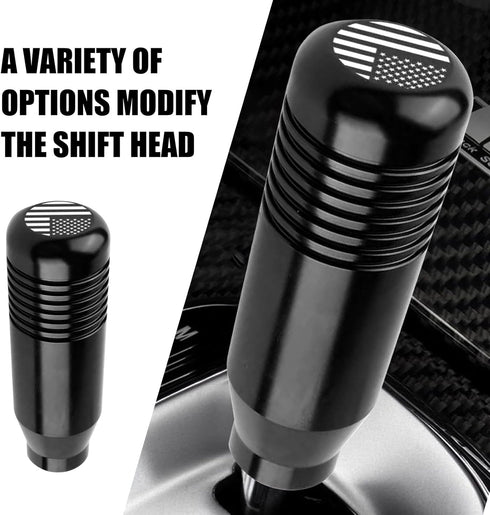 Pack-1 Manual Car Shift Knob with 0.31In/0.39In/0.47In (8mm/10mm/12mm) Adapters, Personalized American Flag Design, Universal 3.34In Waterproof Me...