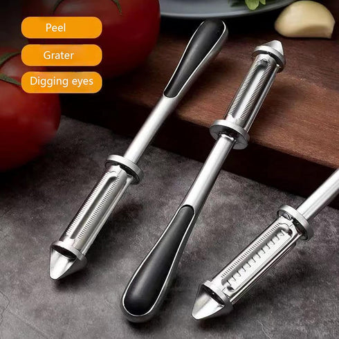 Fruit Peeling Knife, Digging Eyes, Grater, Multifunctional Vegetable Slicer, Zinc Alloy Three-In-One Scraper Peeler, Food Chopper with Non-Slip Ha...
