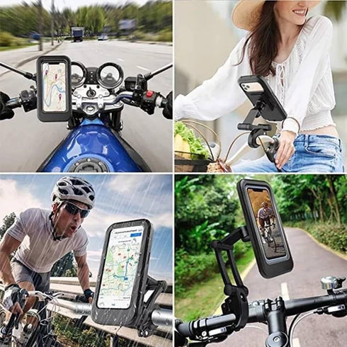 BOHISEN Motorcycle Phone Mount Waterproof Sensitive Touch Screen Hard Shell Phone Case Holder Anti-Theft Phone Holder with Aluminum Handlebar Moun...