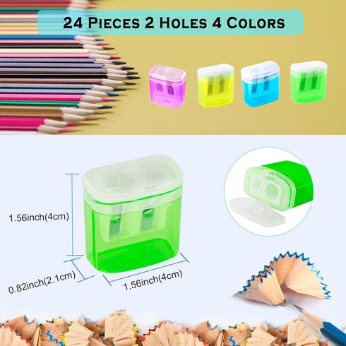 Dual Hole Pencil Sharpener - 24 Pieces Pencil Sharpeners Manual with Lid for School Home Office,Angel Tree Compact Handheld Pencil Sharpener Assor...