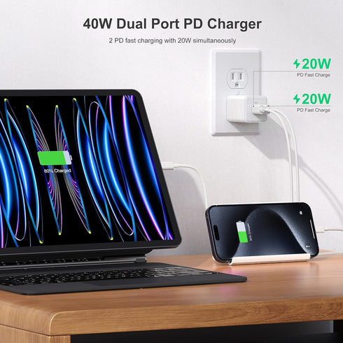 USB C Wall Charger 40W, 2 Pack Dual Port 20W PD 3.0 Type C Fast Charging Block, Durable Compact Power Adapter for iPhone 11/12/13/14/15/Pro Max, X...