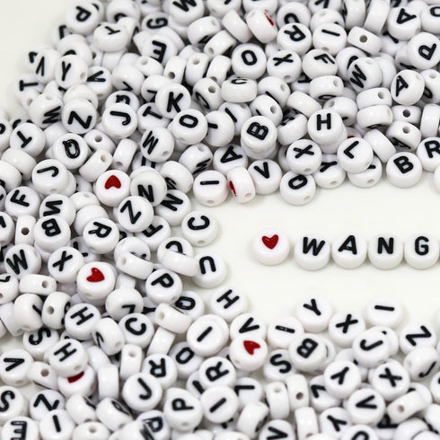 1450Pcs Letter Beads, Acrylic 4x7mm Round Alphabet A-Z and Red Heart Black Star Beads for Bracelets Necklaces DIY Jewelry Making (White)...