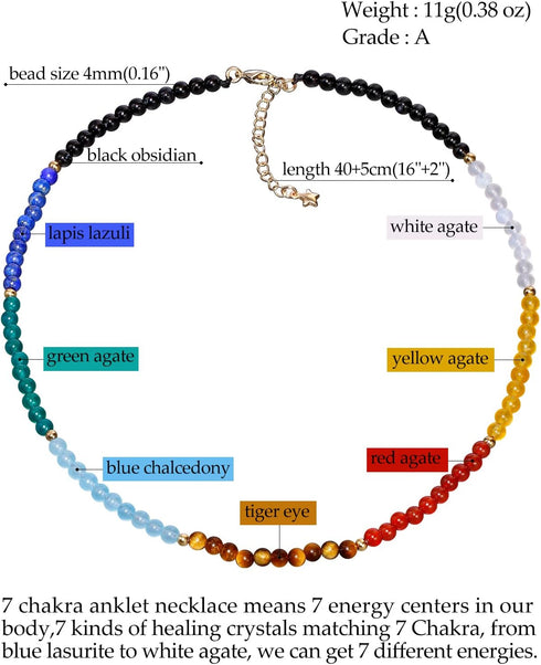 Jewever 7 Chakra Choker Necklace for Women Crystals and Healing Stones Balance Meditation Yoga Worry Stone Jewelry Gifts (16"+2")...