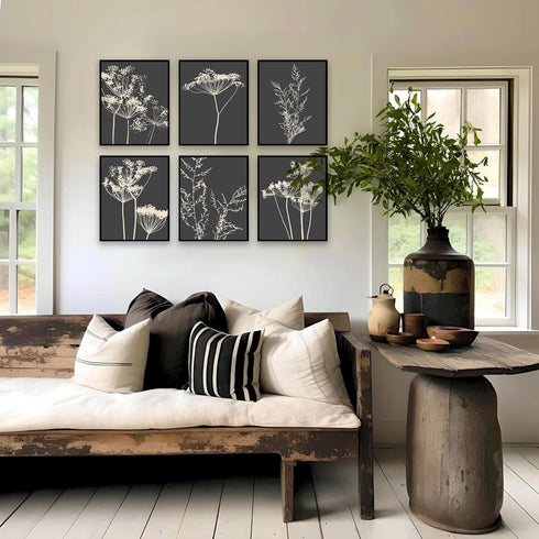 Botanical Wall Art Set of 6, Minimalist Abstract Botanical Prints Leaf Plant Wall Decor Canvas Painting, Boho Farmhouse Floral Botanical Wall Deco...