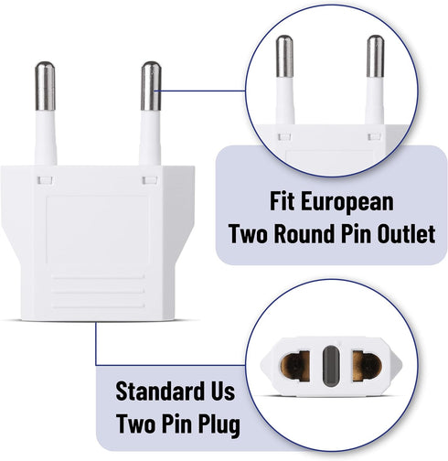 Bates- European Plug Adapter, 3 pc, Travel Adapter, US to Europe Plug Adapter, EU Adapter, Electrical Adapters, Converter Plug, European Outlet Ad...