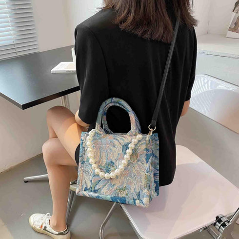 Fashion luxury tote bag cotton linen one shoulder large capacity jacquard embroidery retro Oil Painting handbag...