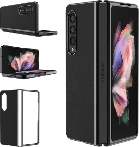 MATEPROX Compatible with Samsung Galaxy Z Fold 3 Case, Slim Thin Lightweight Protective Phone Case with Non-Slip Leather Back Cover with Electropl...