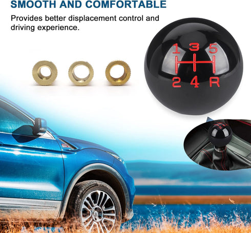 5 Speed Car Racing Gear Shift Shifter knob, Resin Polished Round Ball Shift Knob with 3 Adapters Compatible with Manual Car(Black 5)...
