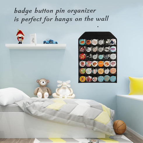 PACMAXI Wall Hanging Badge Button Pins Organizer Display Storage Stand, Enamel Pin Display Holder,hold Up To 36 Pins (Black)...