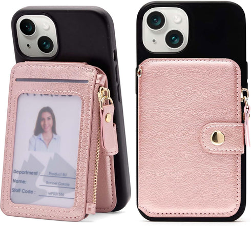 M-Plateau Foldable Phone Wallet?iPhone Card Holder Stick On with Flexible Zipper Coin Purse Multifunctional Kickstand Design, Fits 6.1 and Above L...