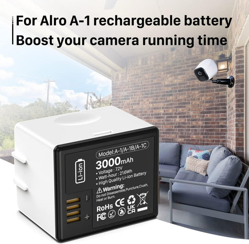 LCLEBM 1-Packs Rechargeable Batteries for Arlo Pro, Arlo Pro 2, 7.2V Upgraded 3000mAh Li-ion Replacement Camera Battery Packs VMA4400 A-1 A-1B A-1...