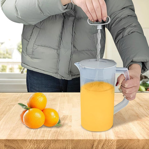 1 Pack Mixing Pitcher for Drinks 2 Quart/ 64oz Plastic Water Pitcher with Lid?Easy-Mix Juice Container?Angled Plastic Blades and Adjustable Mixer ...