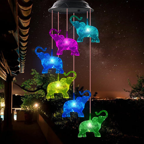 Elephant Waterproof LED Solar Powered Memorial Wind Chimes with Lights, Housewarming Gifts for Garden Outdoor Patio Yard Lawn Decor...