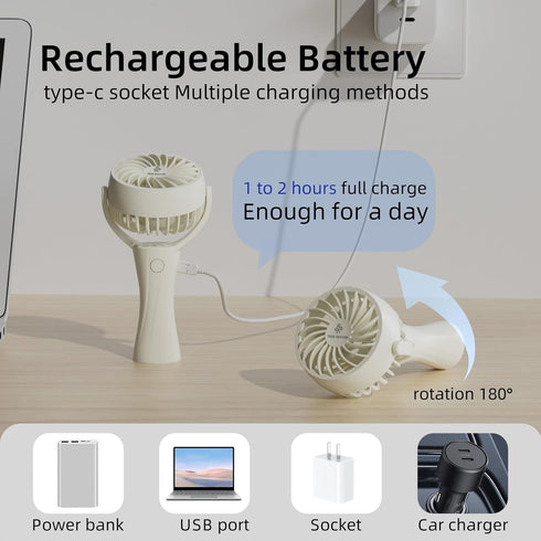 Portable Handheld Fan,USB Rechargeable Personal Fan,Handheld Mini Fan, 360° Rotation - Strong Wind, Ultra-Low Noise - Perfect for Travel, Indoor &...