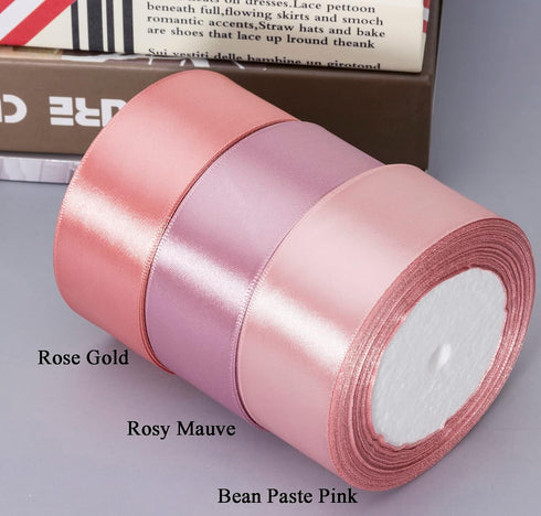 ATRBB 1 1/2 Inch Bean Paste Pink Satin Ribbon, 50 Yards Solid Fabric Ribbon for Gift Wrapping, Bouquets, Wedding and Home Decor, 25 Yards/roll x 2...