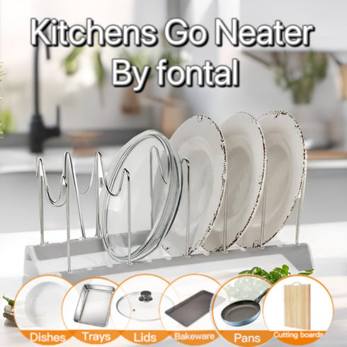 Cabinet Pot Lid Holders Organizer, Rack Holder Rest Storage for Pot Lid,Pans,Plates,Cutting Boards,Bakeware,Cooling Rack,Serving Trays, with 6 Sta...