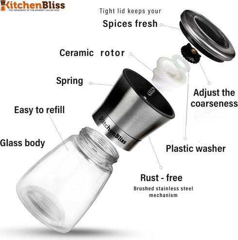 Professional Salt and Pepper Grinder – Premium Stainless Steel Salt and Pepper Shaker with Ceramic Spice Grinder Mill for Adjustable Coarseness...