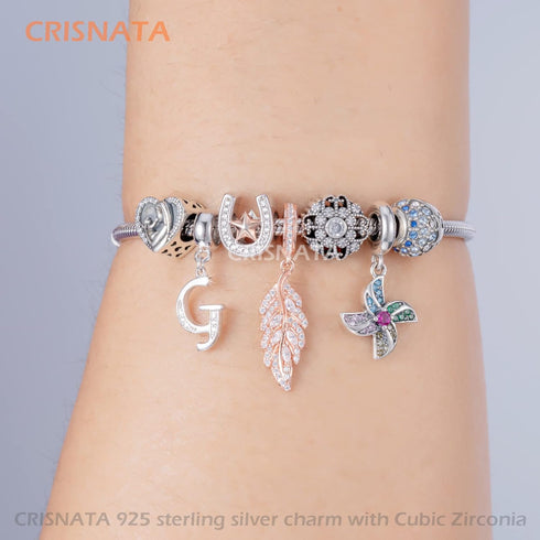 26 Letter Pendant Charms, Polished 925 Sterling Silver Complete Initial A-Z Dangling CZ Stone Alphabet Beads, fits European Bracelet Necklace, Gif...