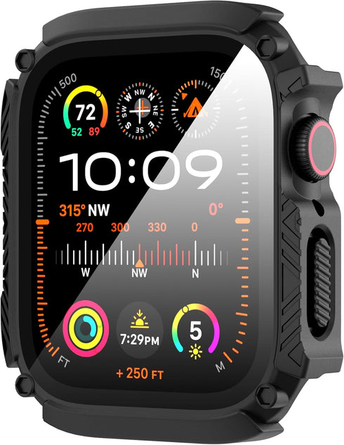 Suoman 1 PC Waterproof Case for Apple Watch Series 9/8/7 45mm Screen Protector,?Dazzling Cool Armored ? Tempered Glass Screen Protector Cover for ...