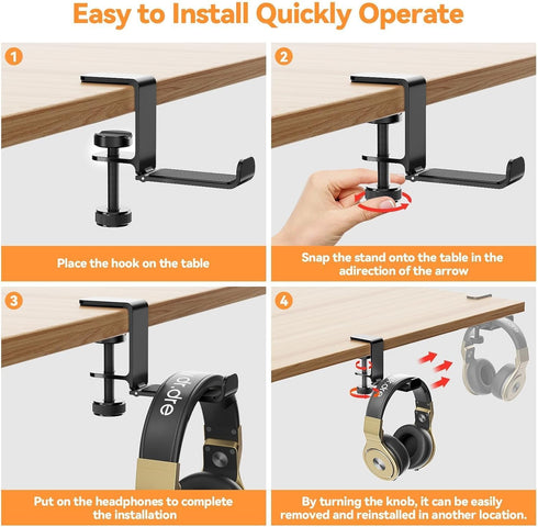 Headphone Hanger Holder Stand -Under Desk Headphone Hanger? Headset Hook Holder with Foldable?Space-Saving Aluminum Stand with Universal Fit for G...