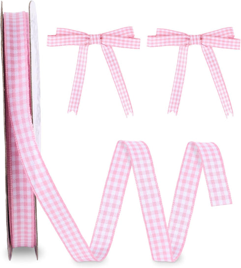 VGOODALL Pink Gingham Ribbon, 50Yd Buffalo Checker Ribbons Crafts Ribbon for Picnic School Mothers Day Gift Wrapping...